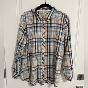 NWT - Barbour Women’s Linen Blended Seaglow Plaid Shirt - US 10/L
